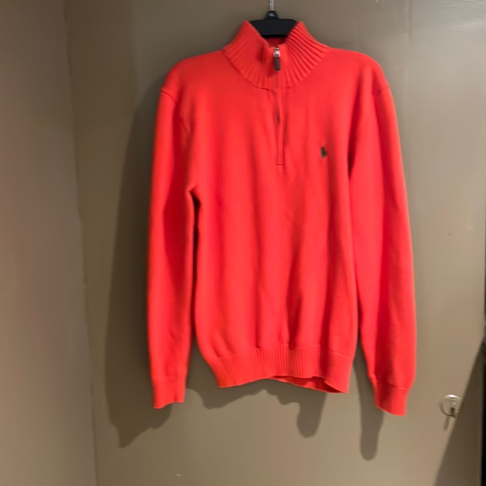 Polo by Ralph Lauren Men’s Cotton 1/4 zip Pullover Sweater in Orange 🍊 M…